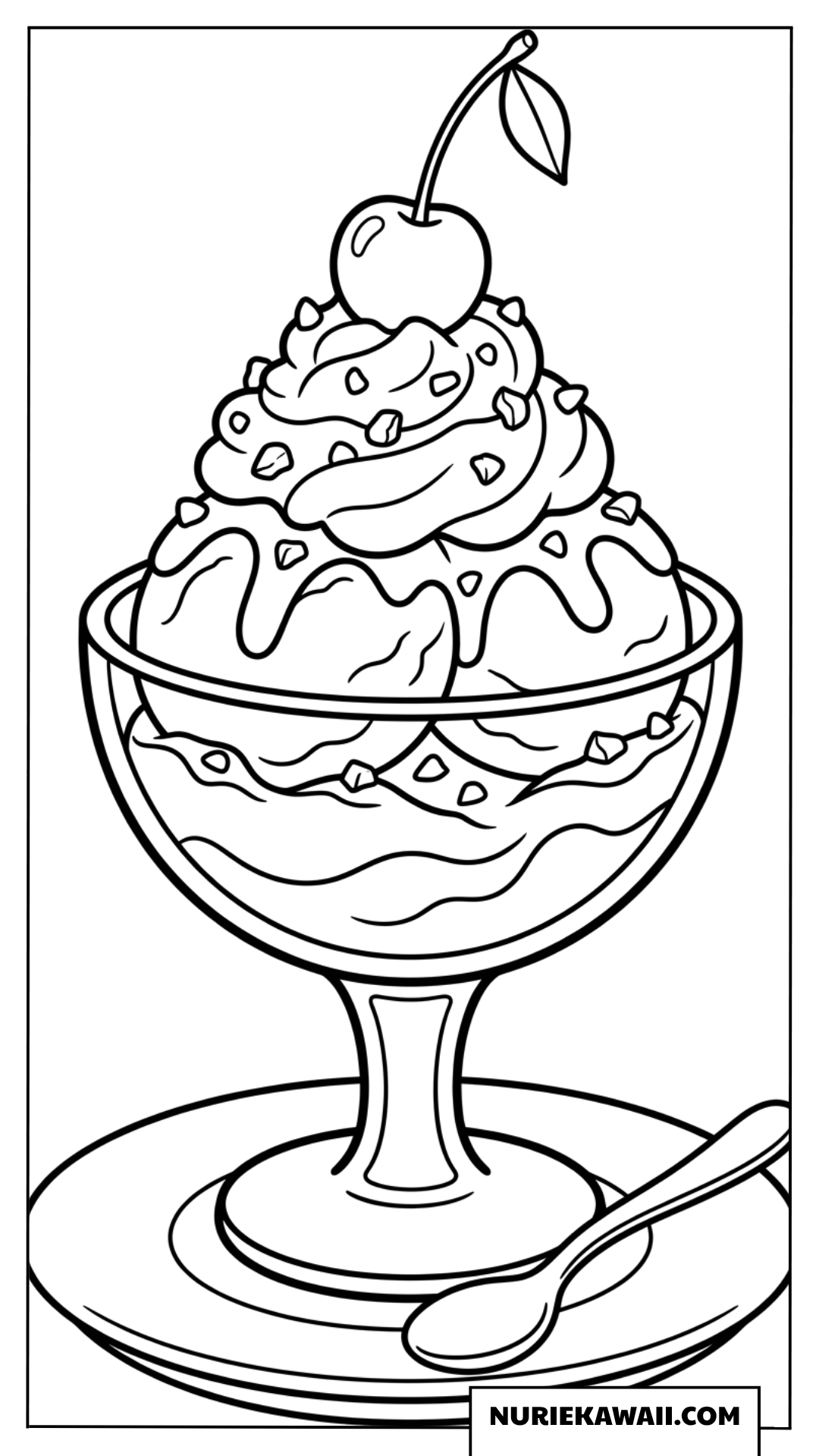 さくらんぼが乗った甘いチョコレートサンデーの塗り絵