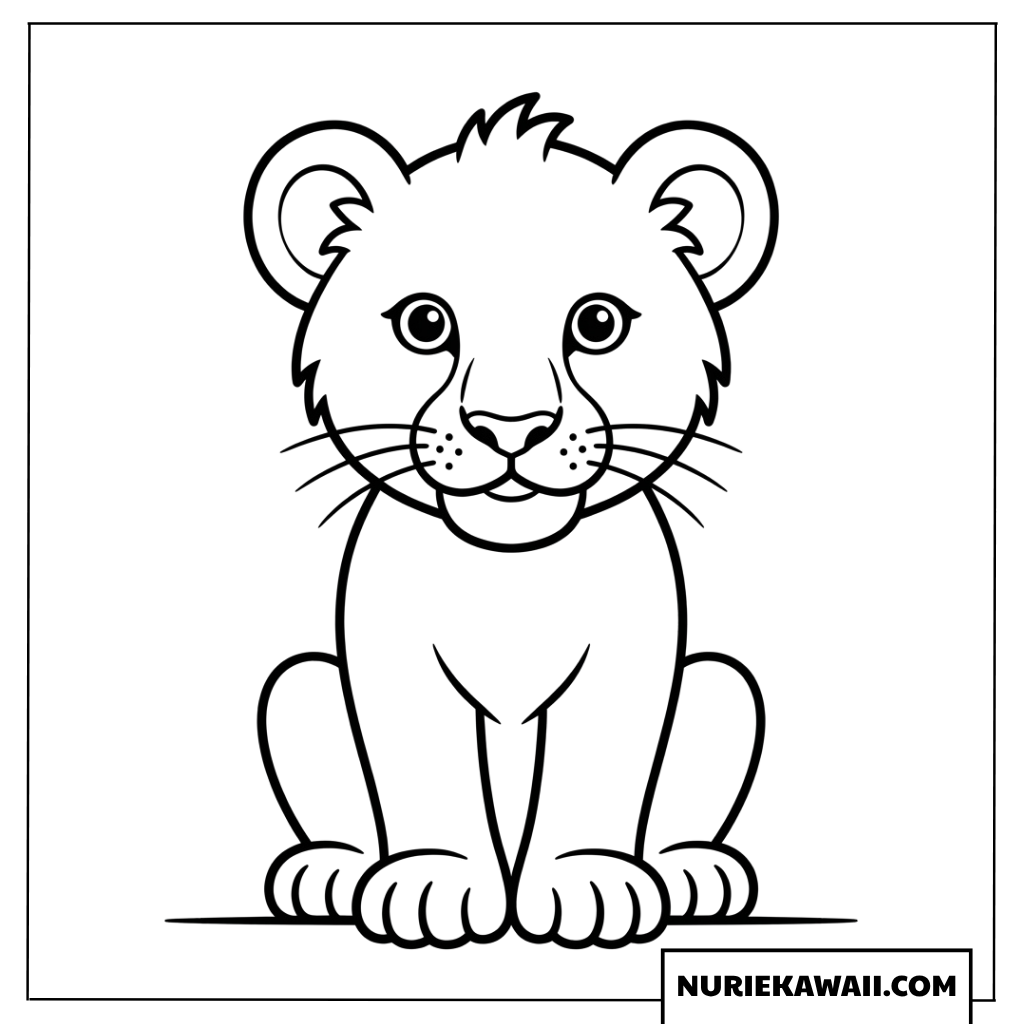 ちょこんと座るライオンの赤ちゃんの塗り絵