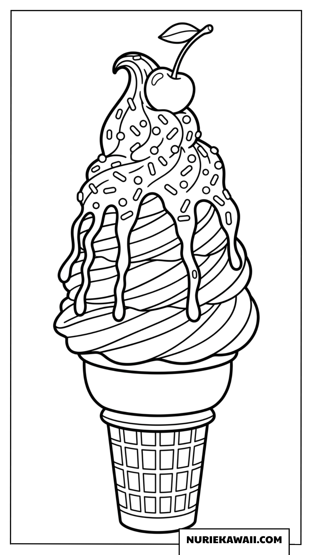 とろけるソースとチェリーがのったソフトクリームの塗り絵