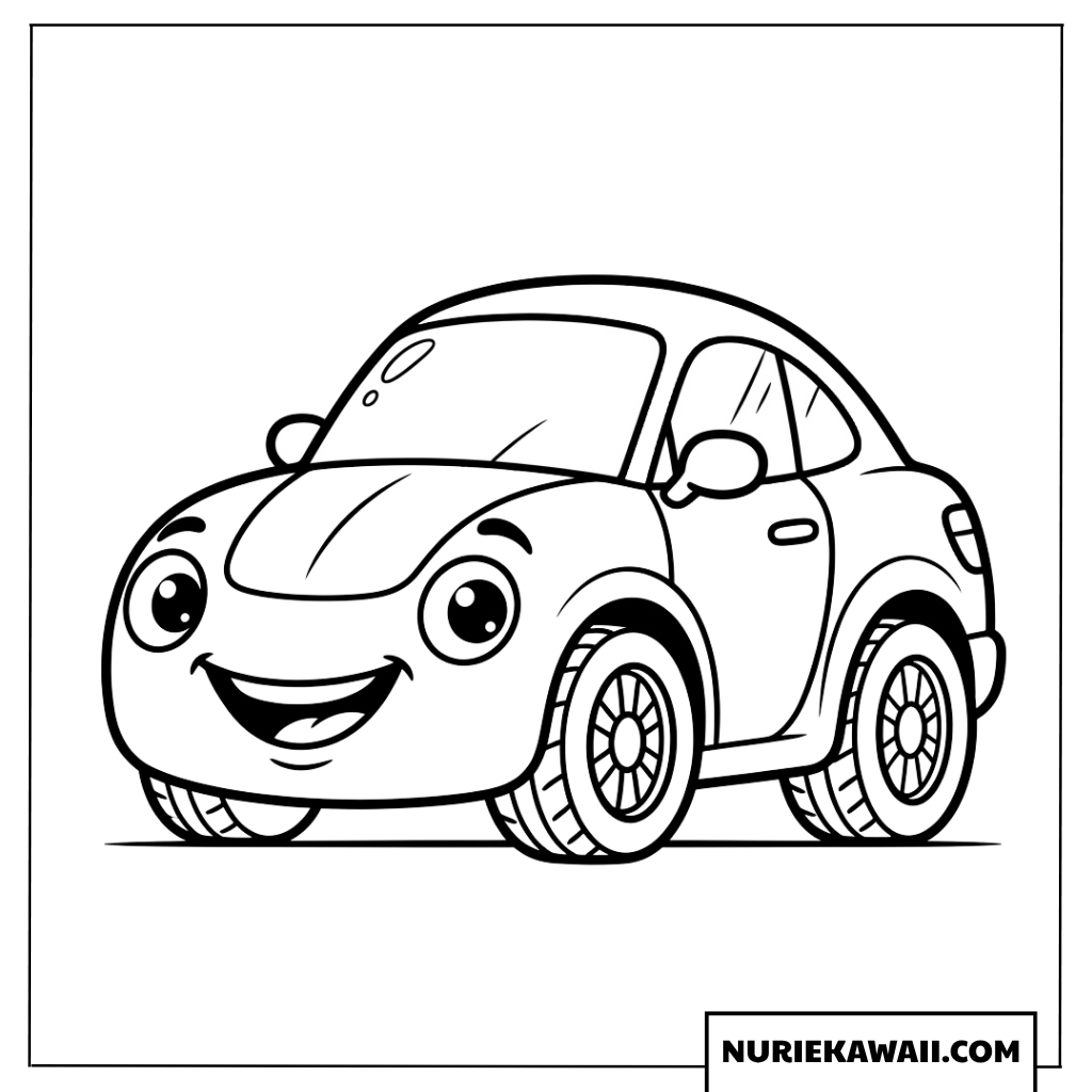 にっこり笑顔がかわいいスポーツカーの塗り絵