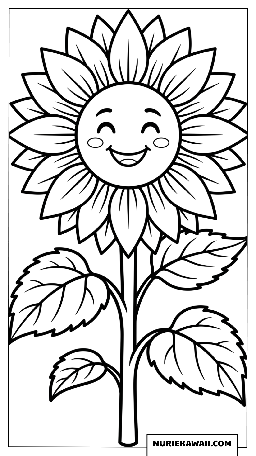 にっこり笑顔が元気いっぱいで可愛いひまわりの花の塗り絵
