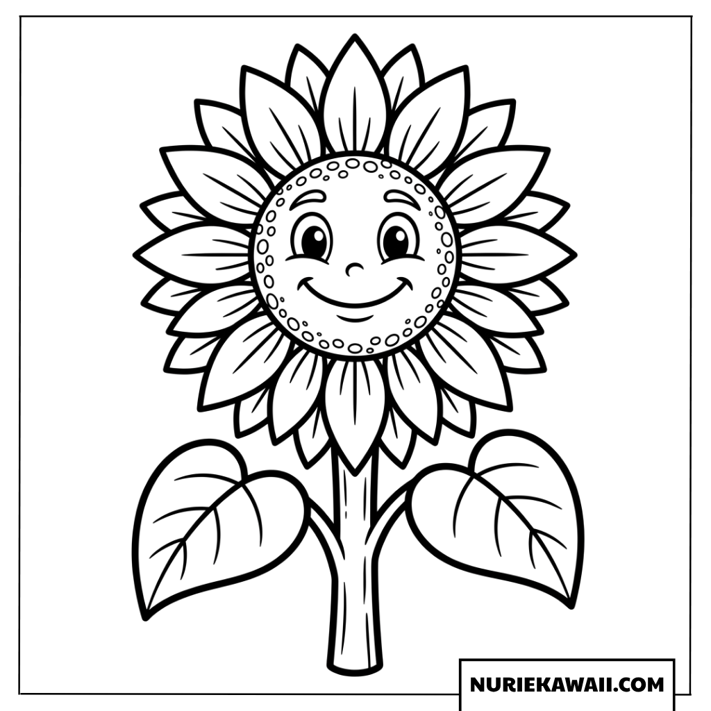 にっこり笑顔が可愛いひまわりの花の塗り絵