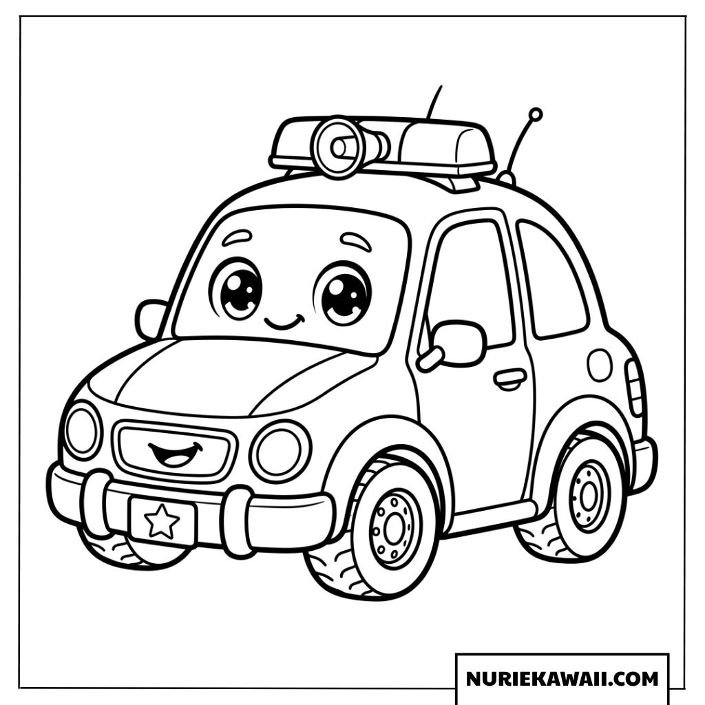 まんまる大きな目の可愛いチビパトカー塗り絵