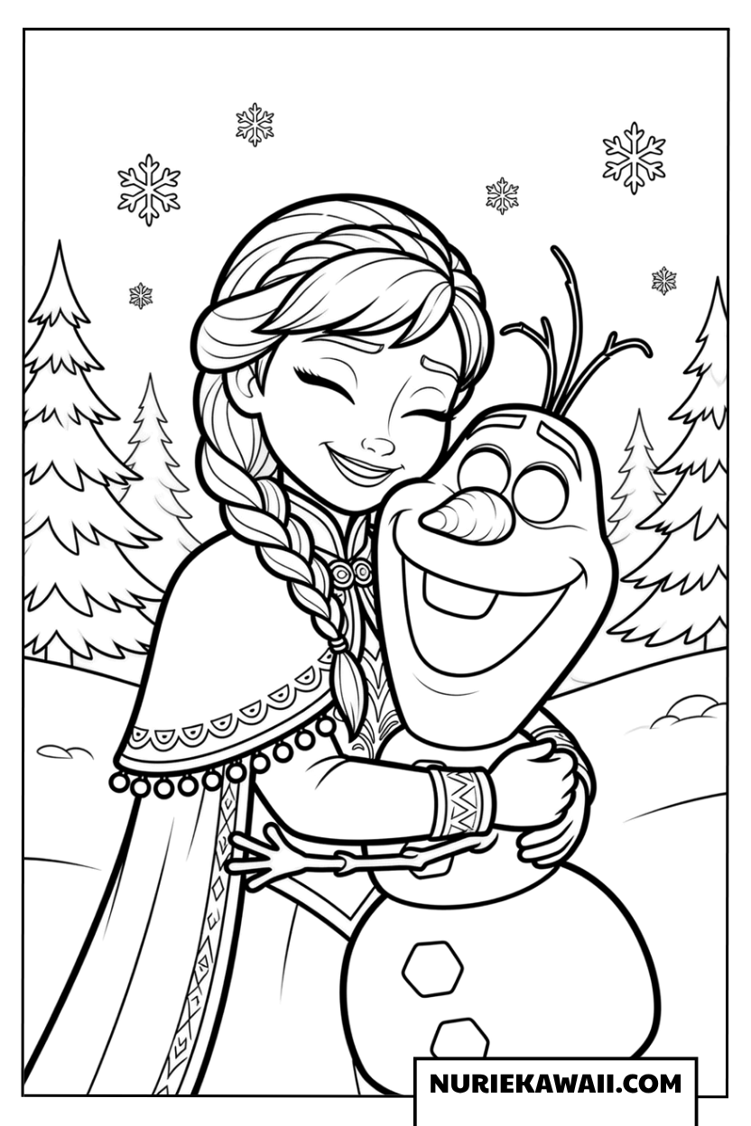 アナとオラフの心温まるクリスマスハグ塗り絵