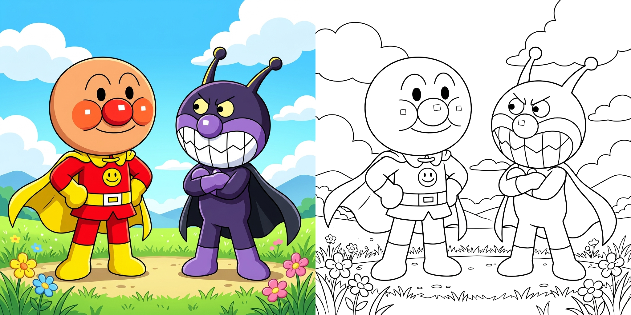 ft - アンパンマンとばいきんまん 塗り絵 ft