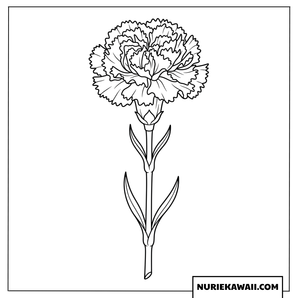 カーネーションの一輪花を描いた上品でシンプルな塗り絵
