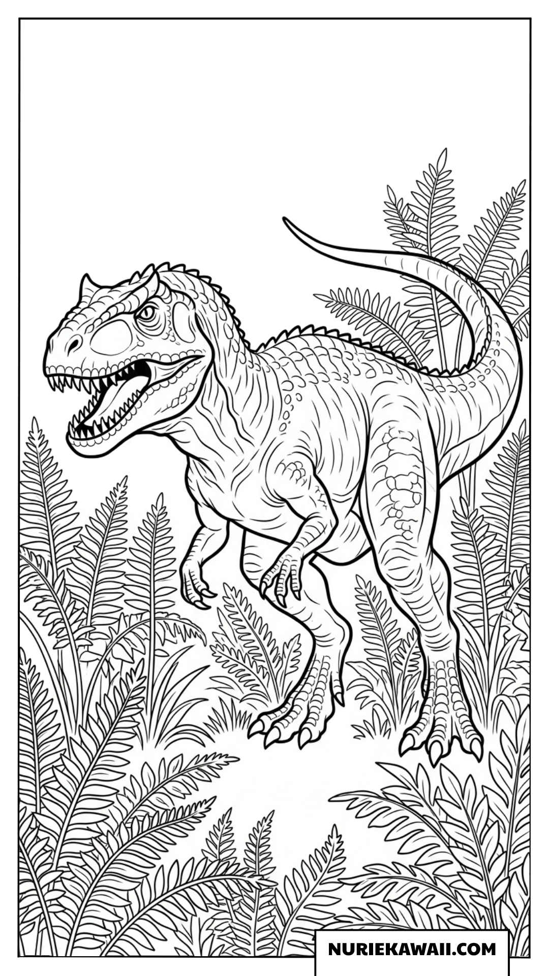 ギガノトサウルスとシダ植物の恐竜塗り絵