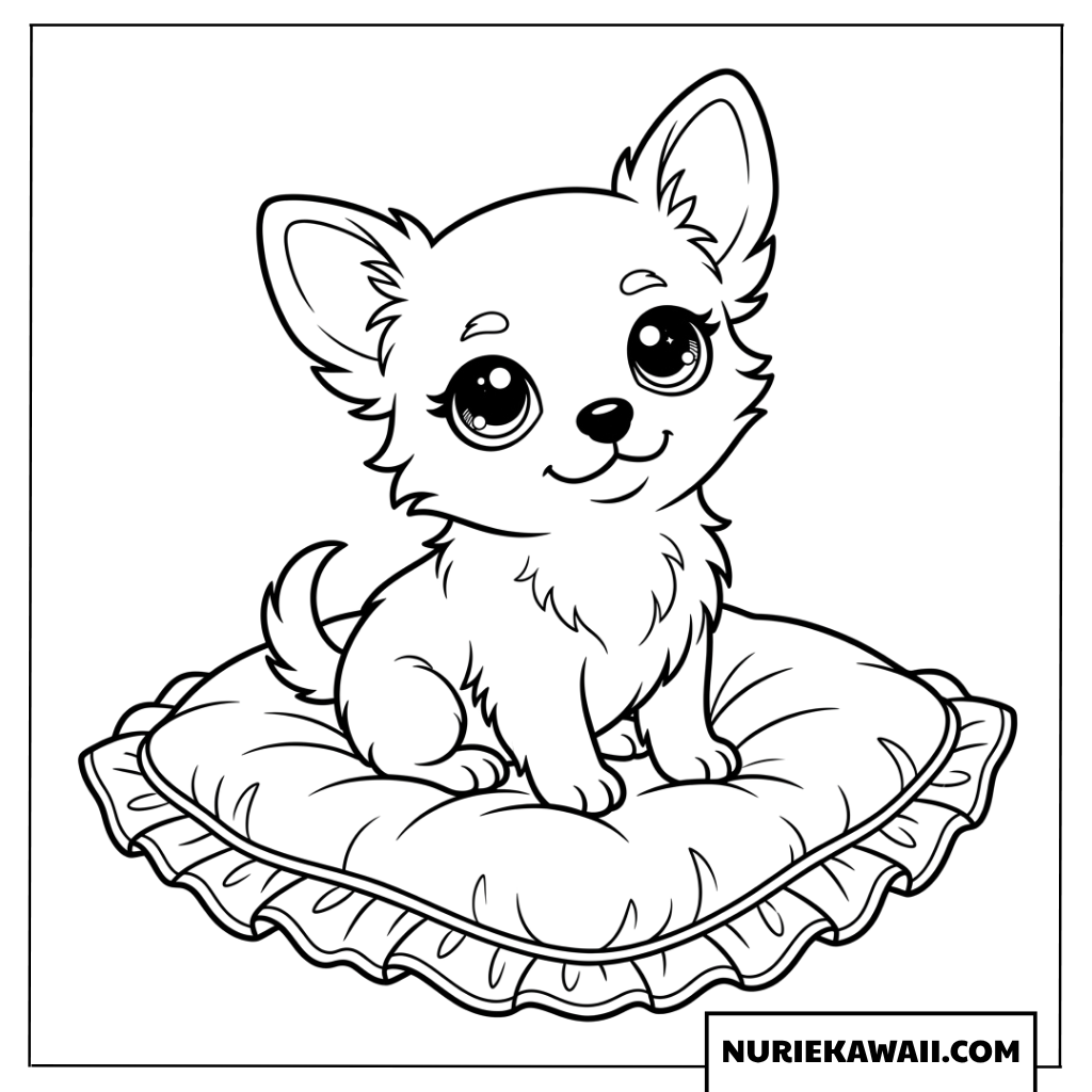 クッションに座るチワワの可愛い塗り絵