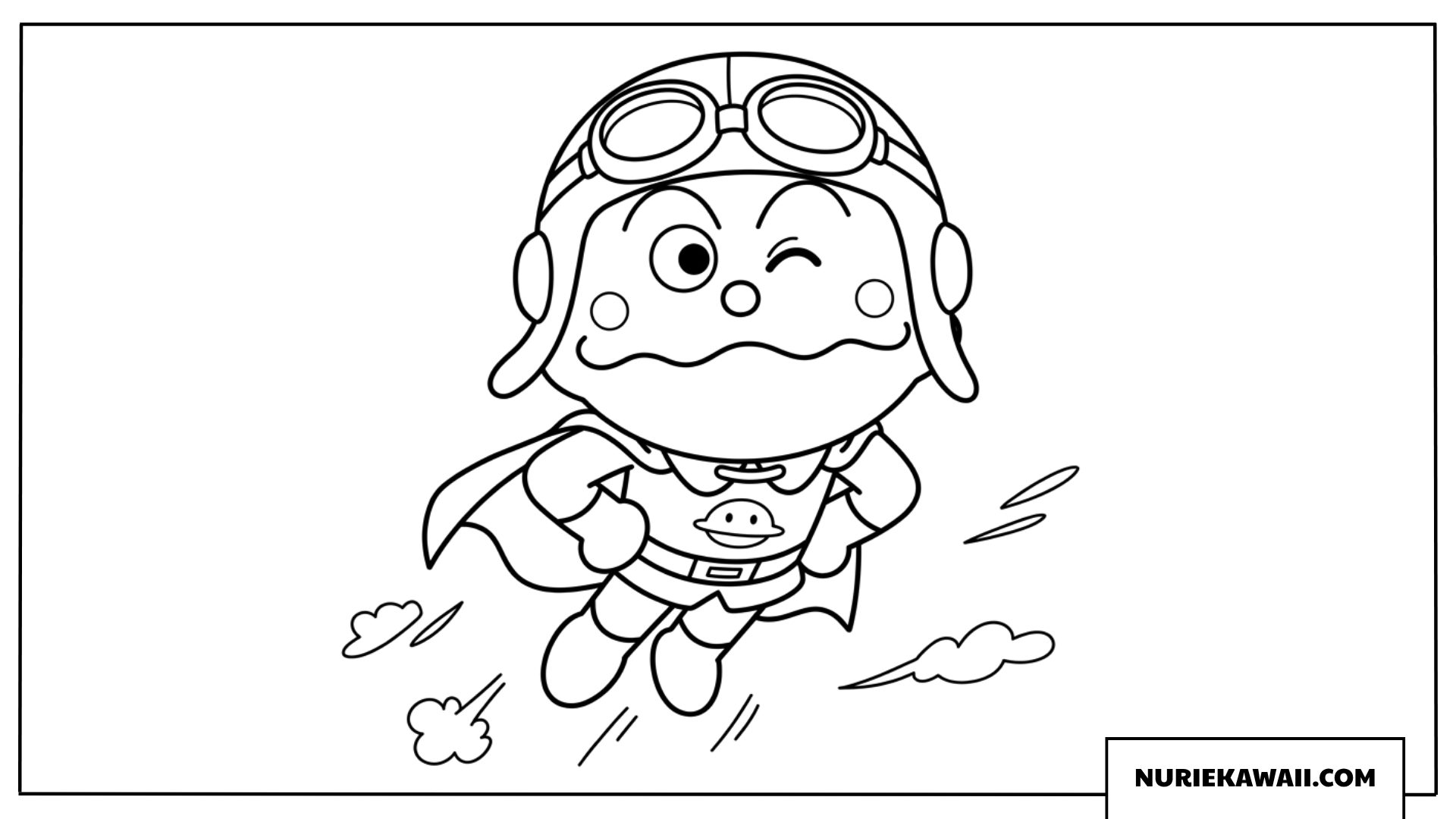 ゴーグルをかけて空を飛ぶカレーパンマンの塗り絵