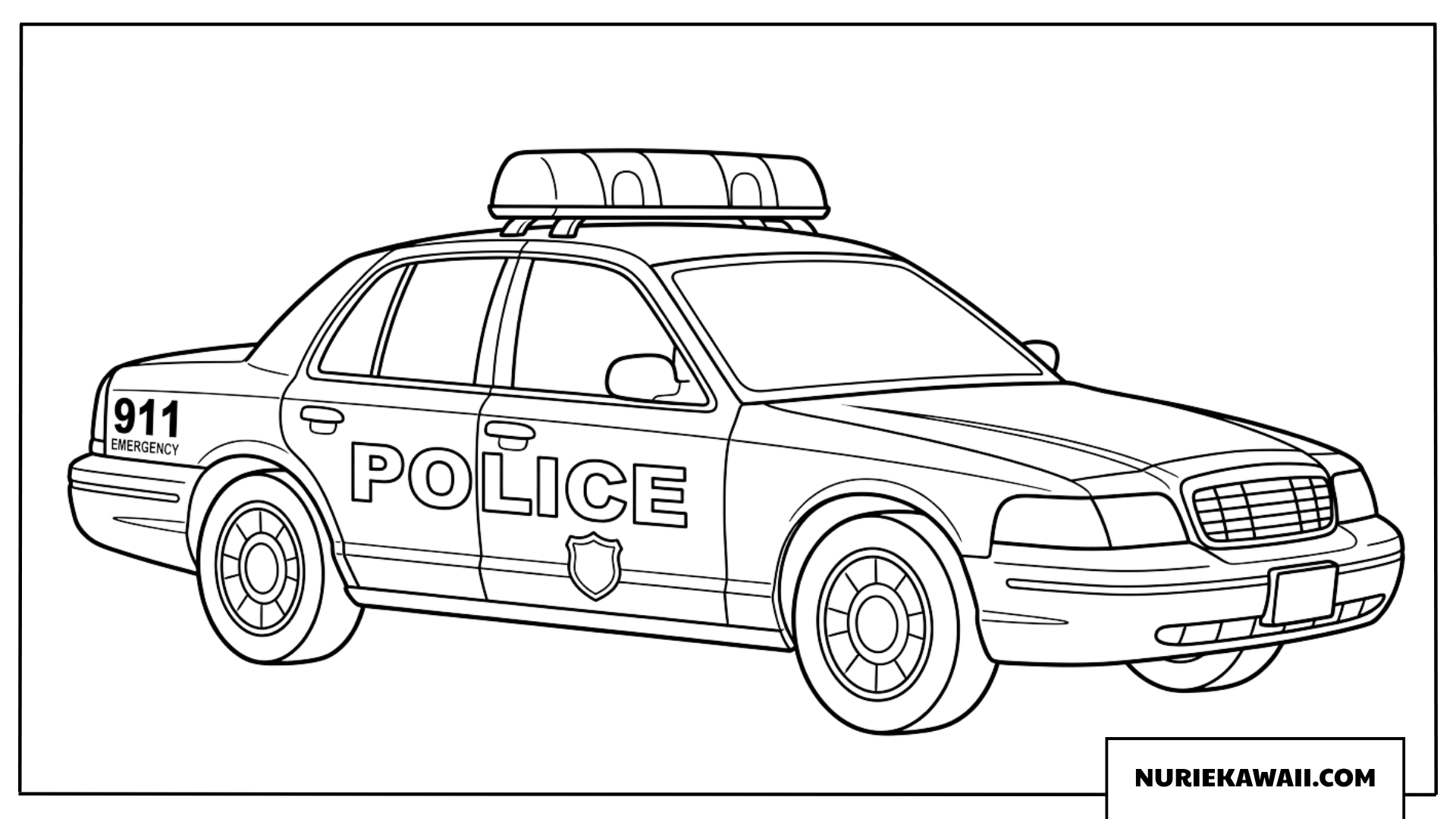 サイレンを載せたかっこいいパトカーの簡単塗り絵