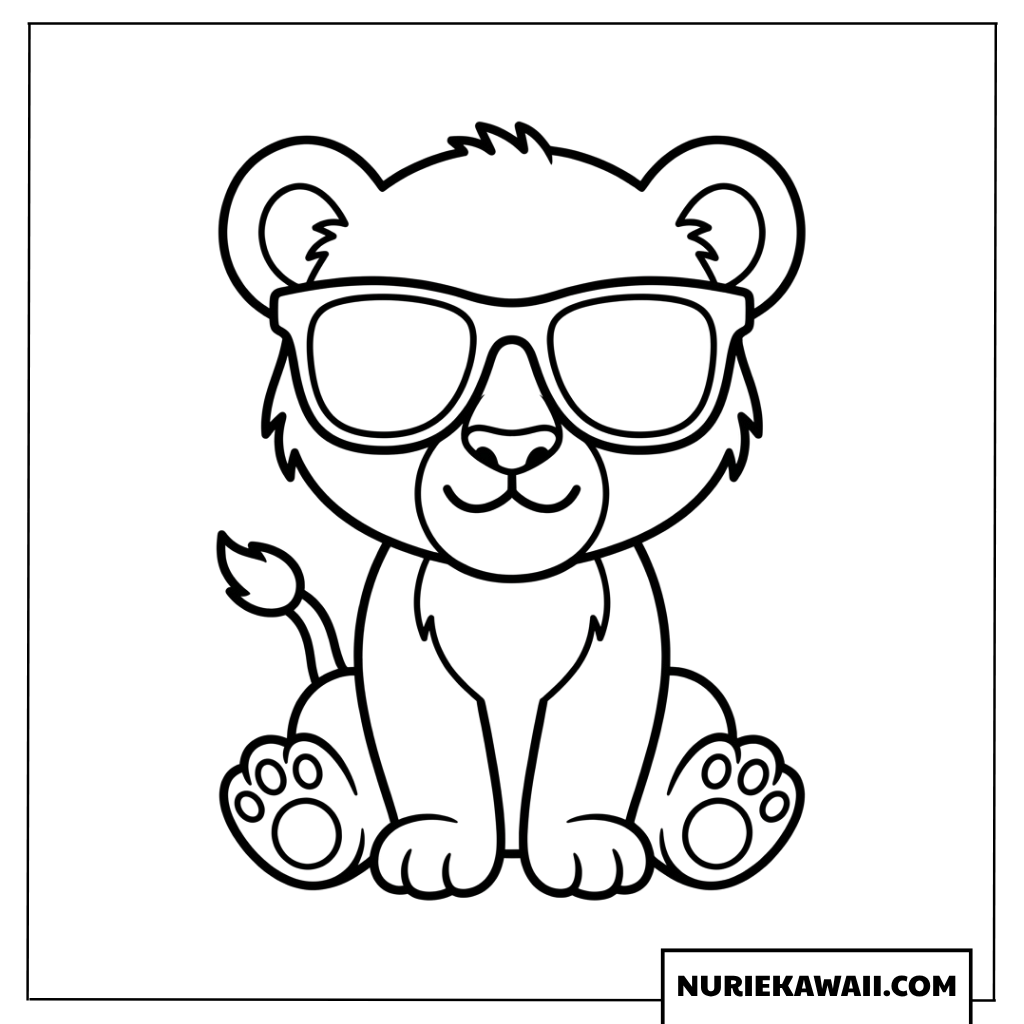 サングラスをかけたライオンの赤ちゃんの塗り絵