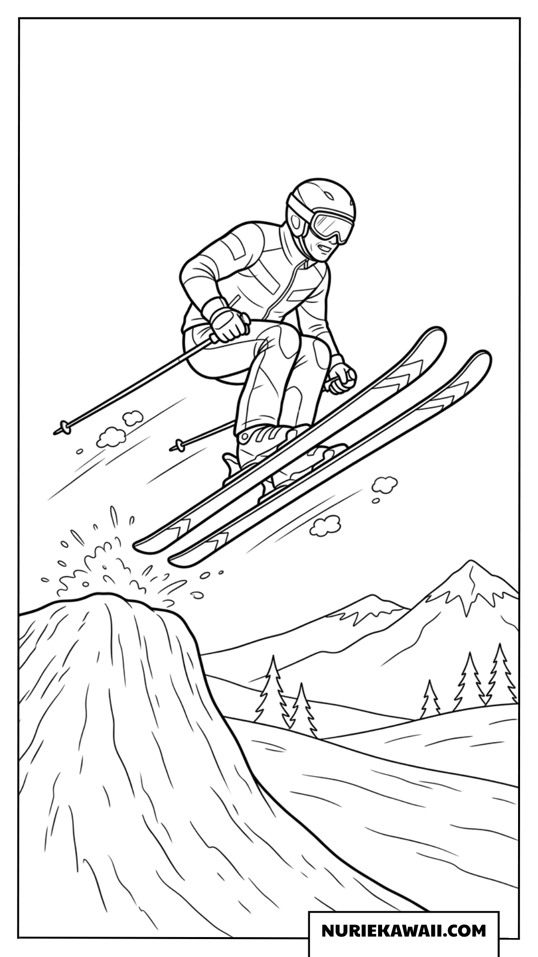 スキーで大ジャンプを決めるかっこいい冬のスポーツ塗り絵