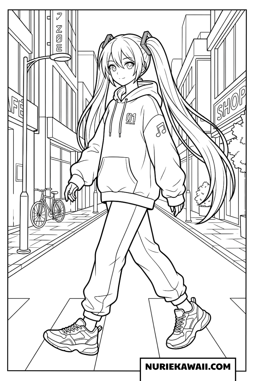 ストリートファッションの初音ミク塗り絵