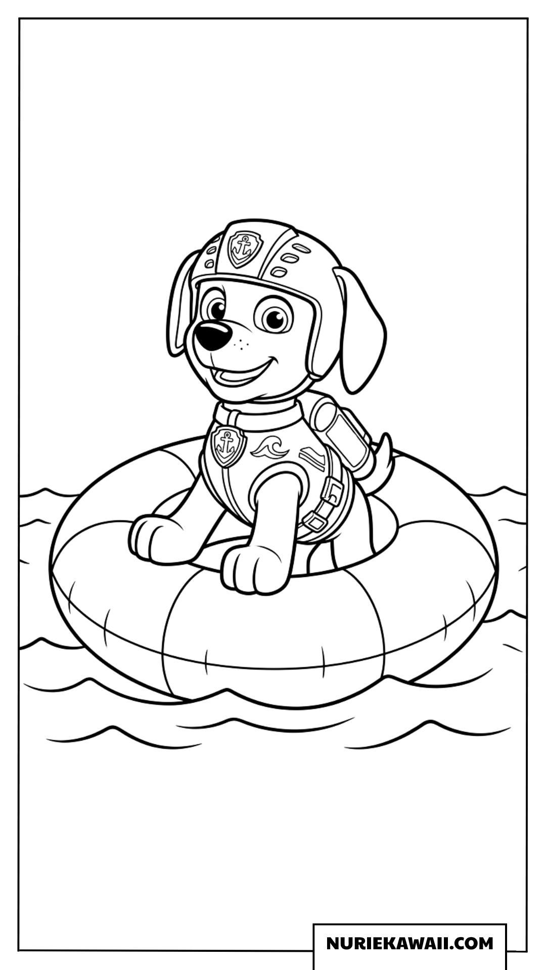 ズーマが海で浮き輪に乗りプカプカ浮かぶ夏の塗り絵