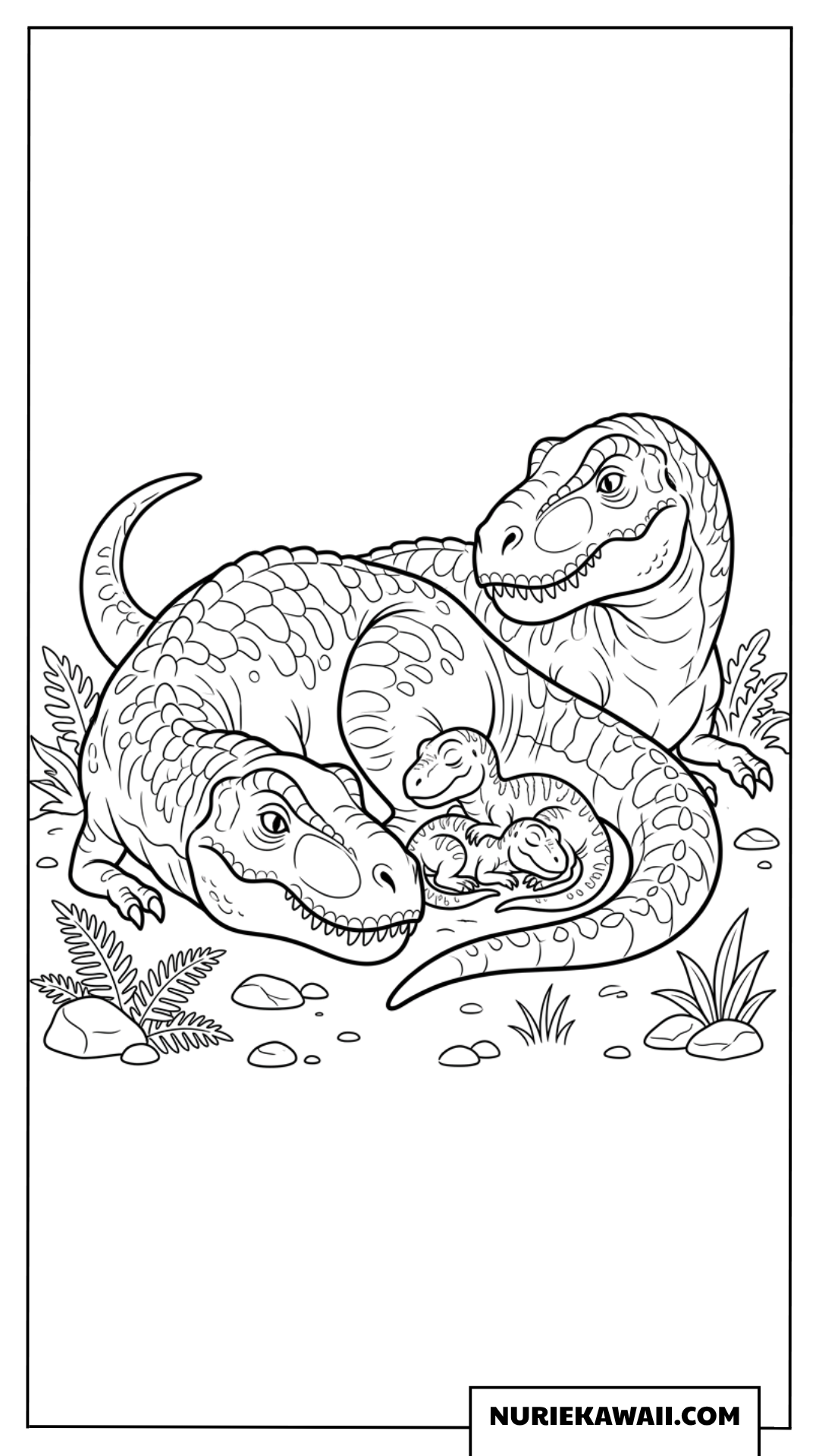ティラノサウルスの幸せな家族 塗り絵