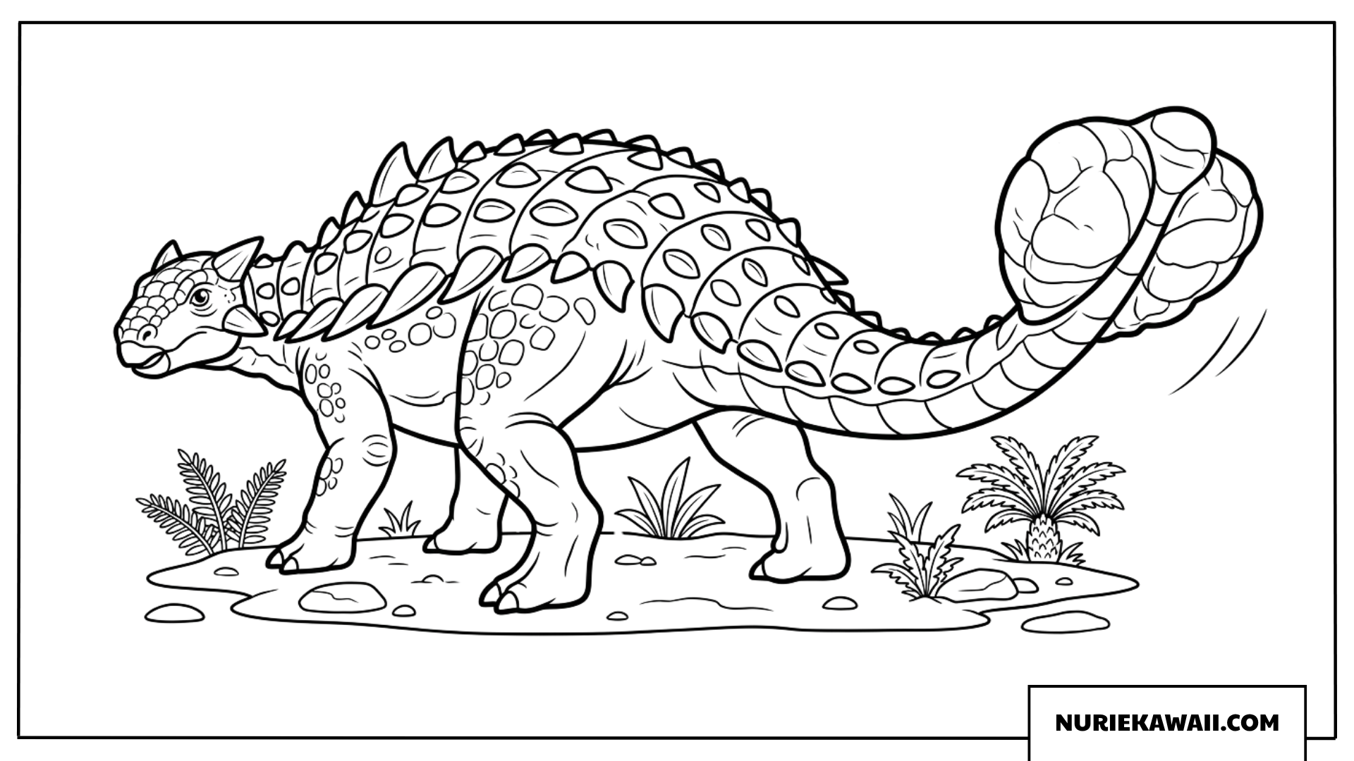 トゲのある頑丈な体と大きな尾を持つアンキロサウルスの塗り絵