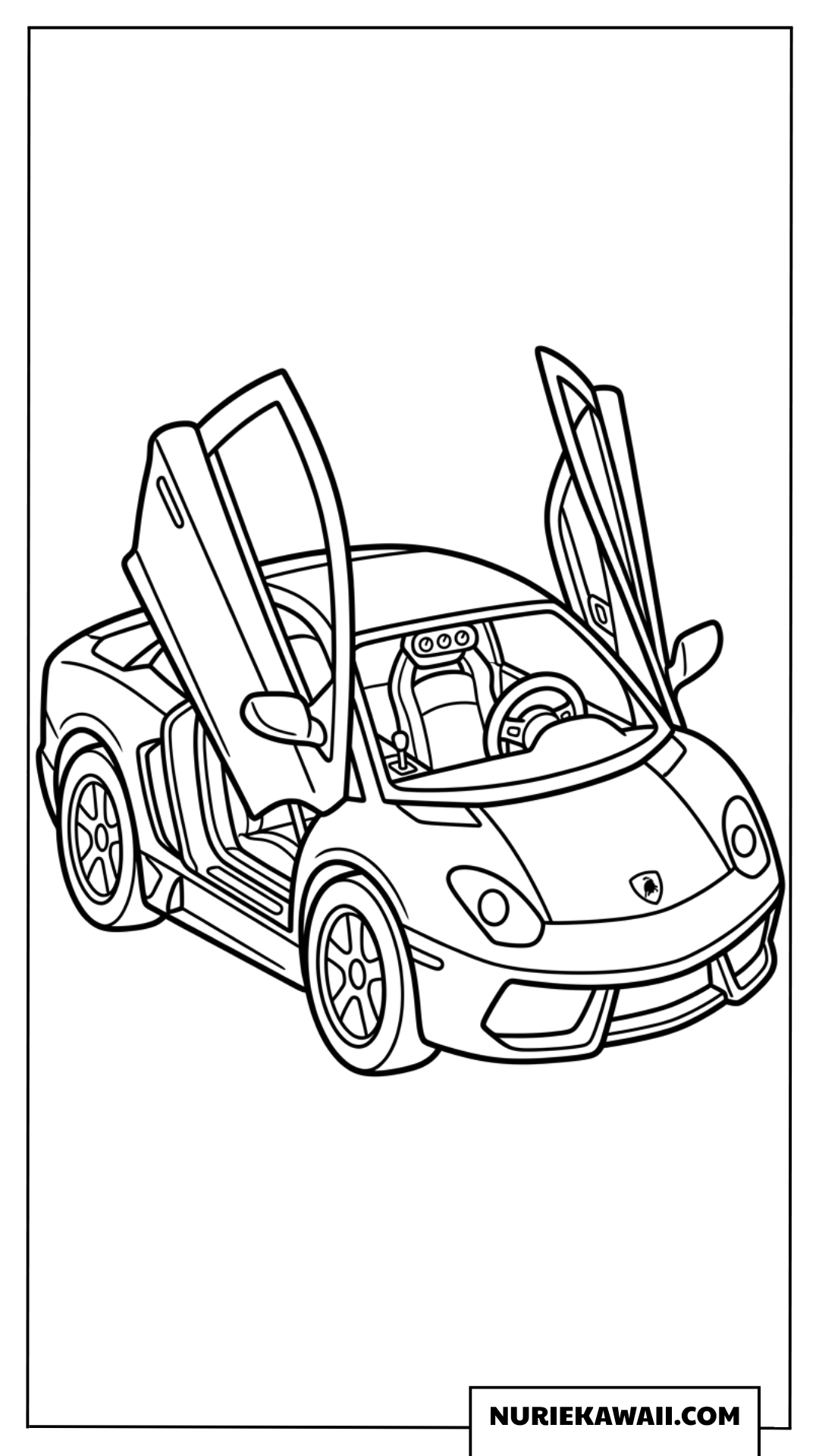 ドアを開けて車内の様子がよく見えるオープンカーのランボルギーニ塗り絵