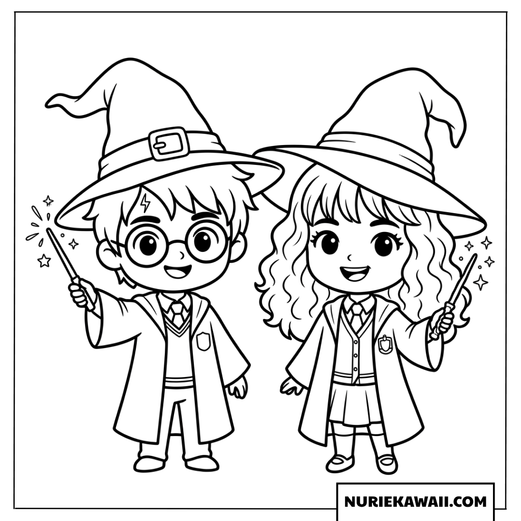 ハリーとハーマイオニーの魔法使い塗り絵