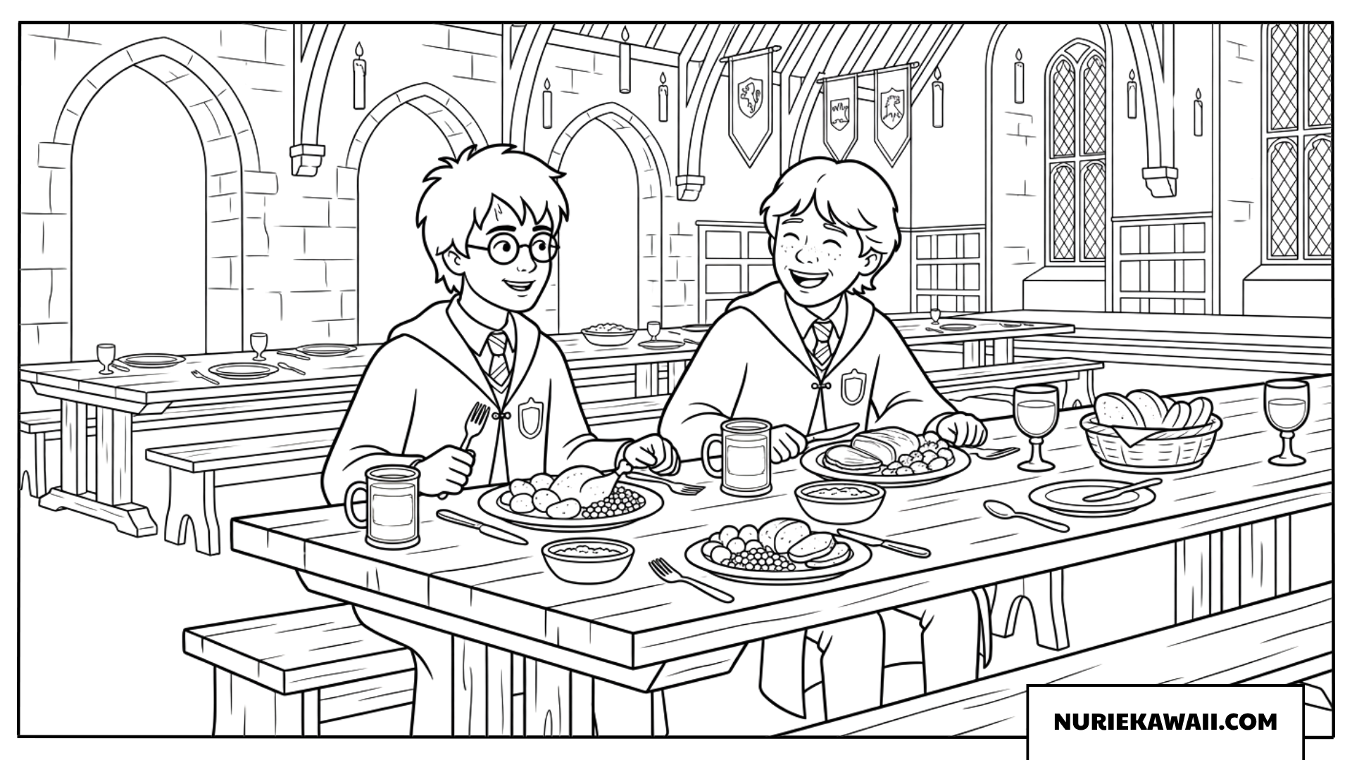 ハリーとロンの食事風景の塗り絵