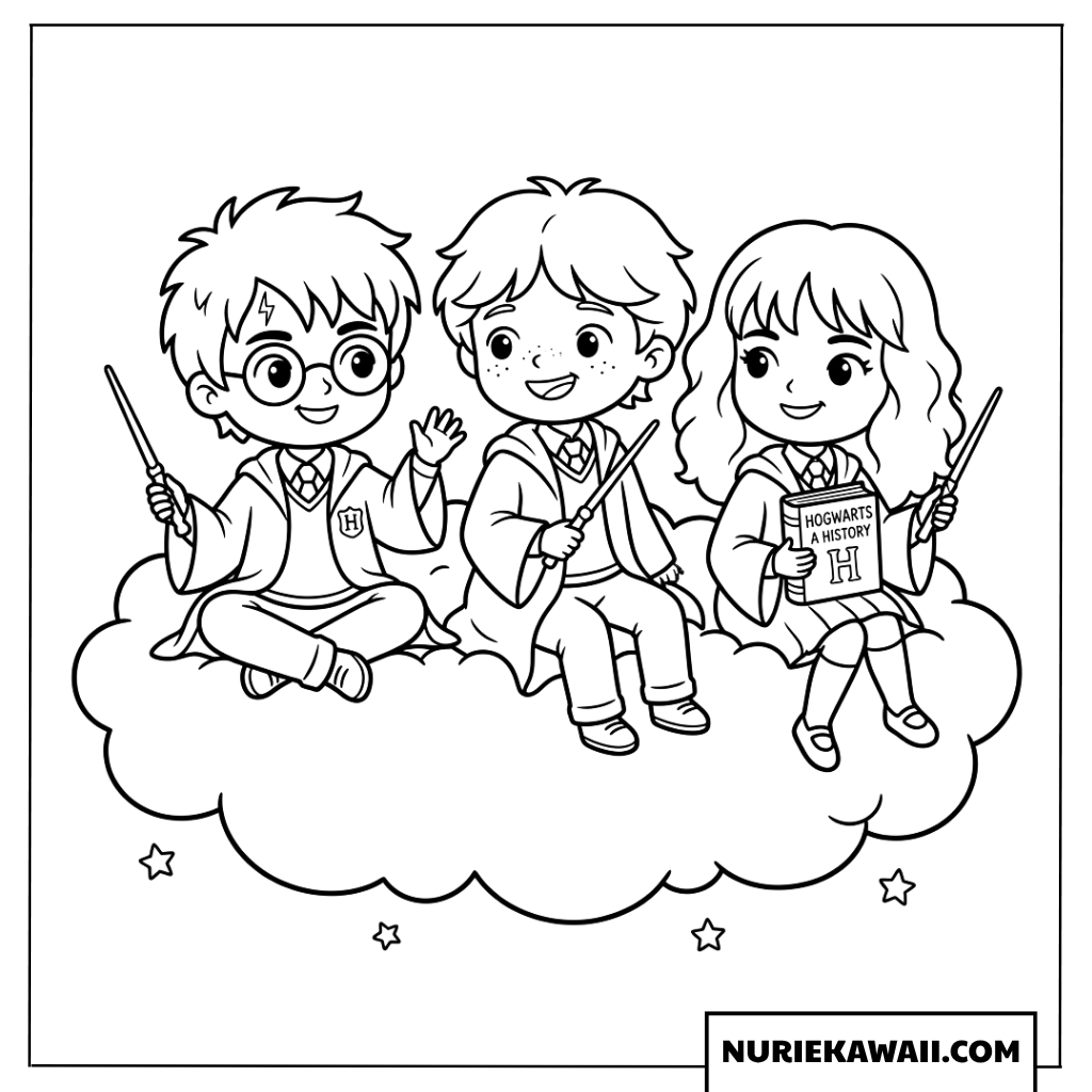 ハリーと仲間たちのお座り塗り絵