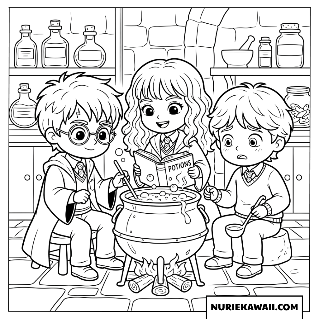 ハリーと仲間たち魔法薬作り塗り絵