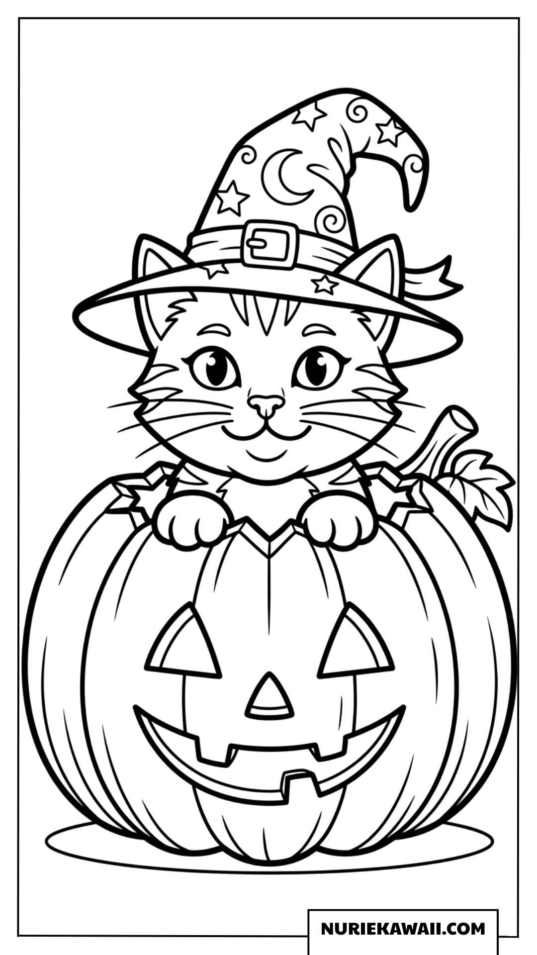 ハロウィンのカボチャから顔を出す可愛い子猫の塗り絵