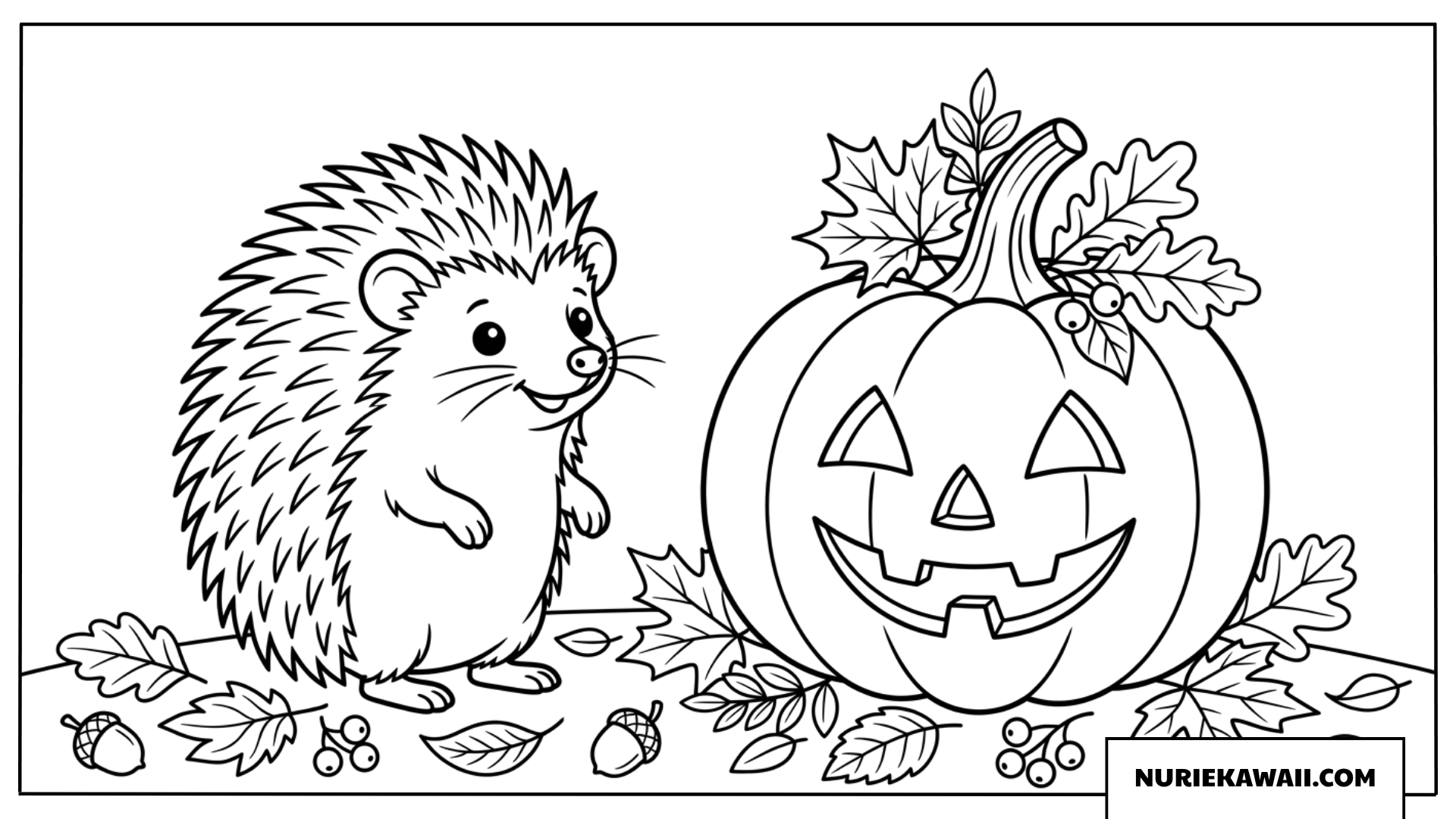 ハロウィンカボチャと小さなハリネズミの塗り絵