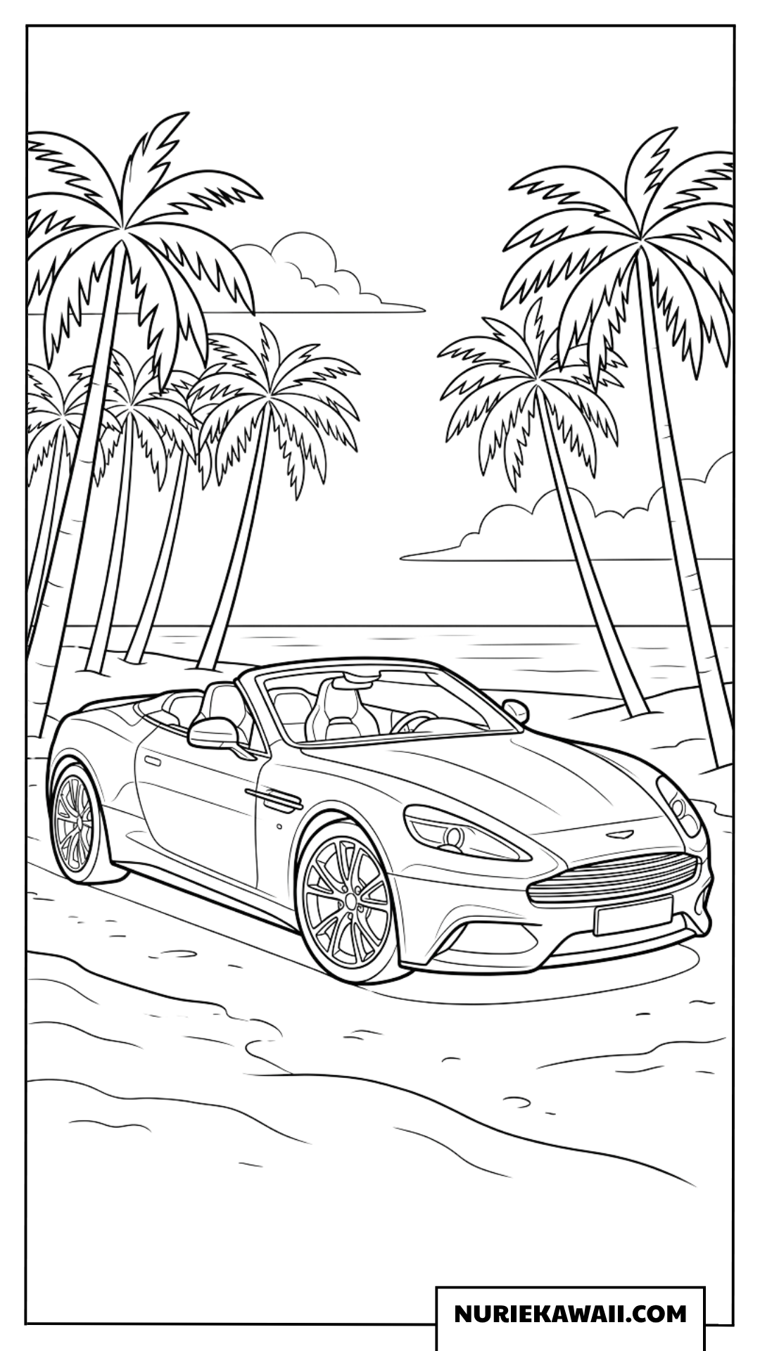 ビーチ沿いのオープンカーの塗り絵