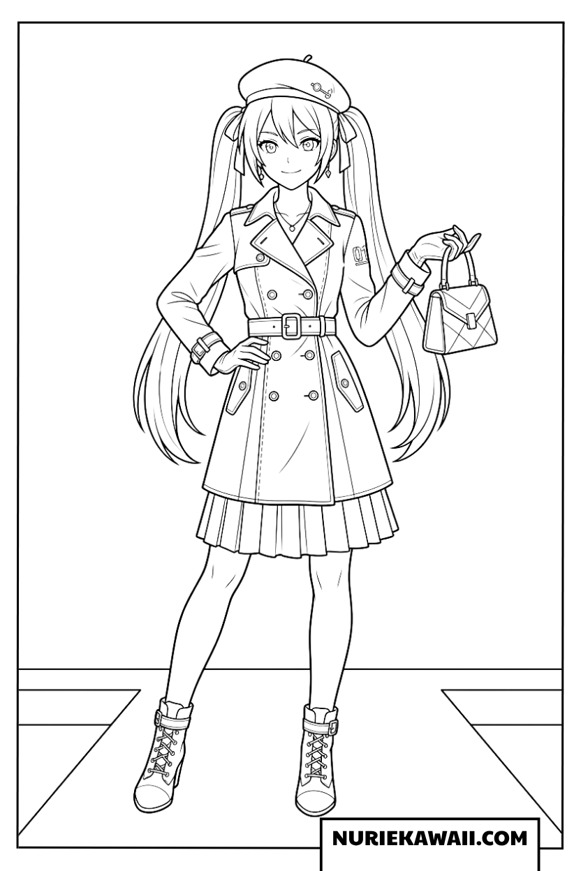 ファッションモデルの初音ミク塗り絵