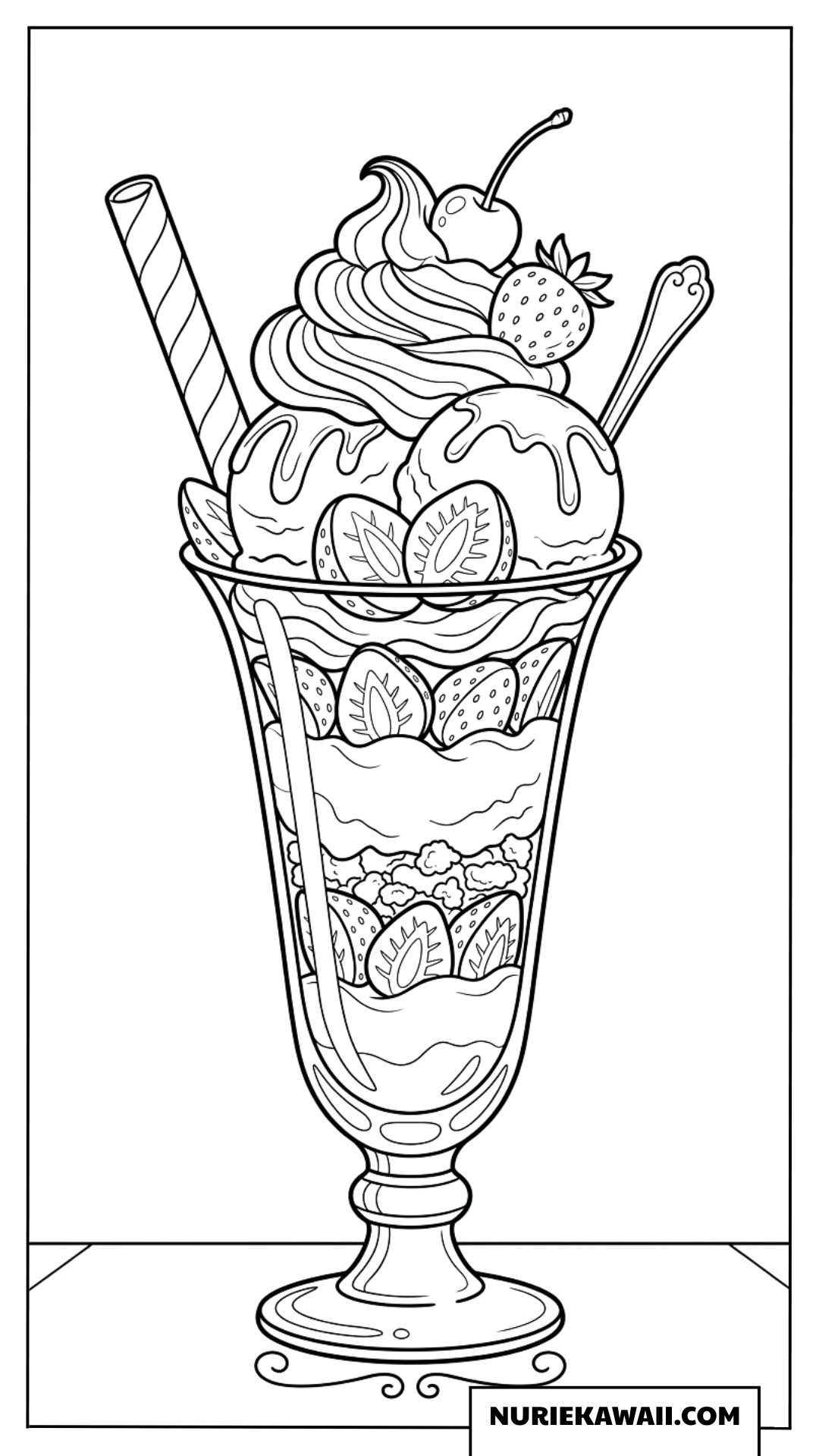 フルーツがたっぷり詰まった豪華なパフェの塗り絵