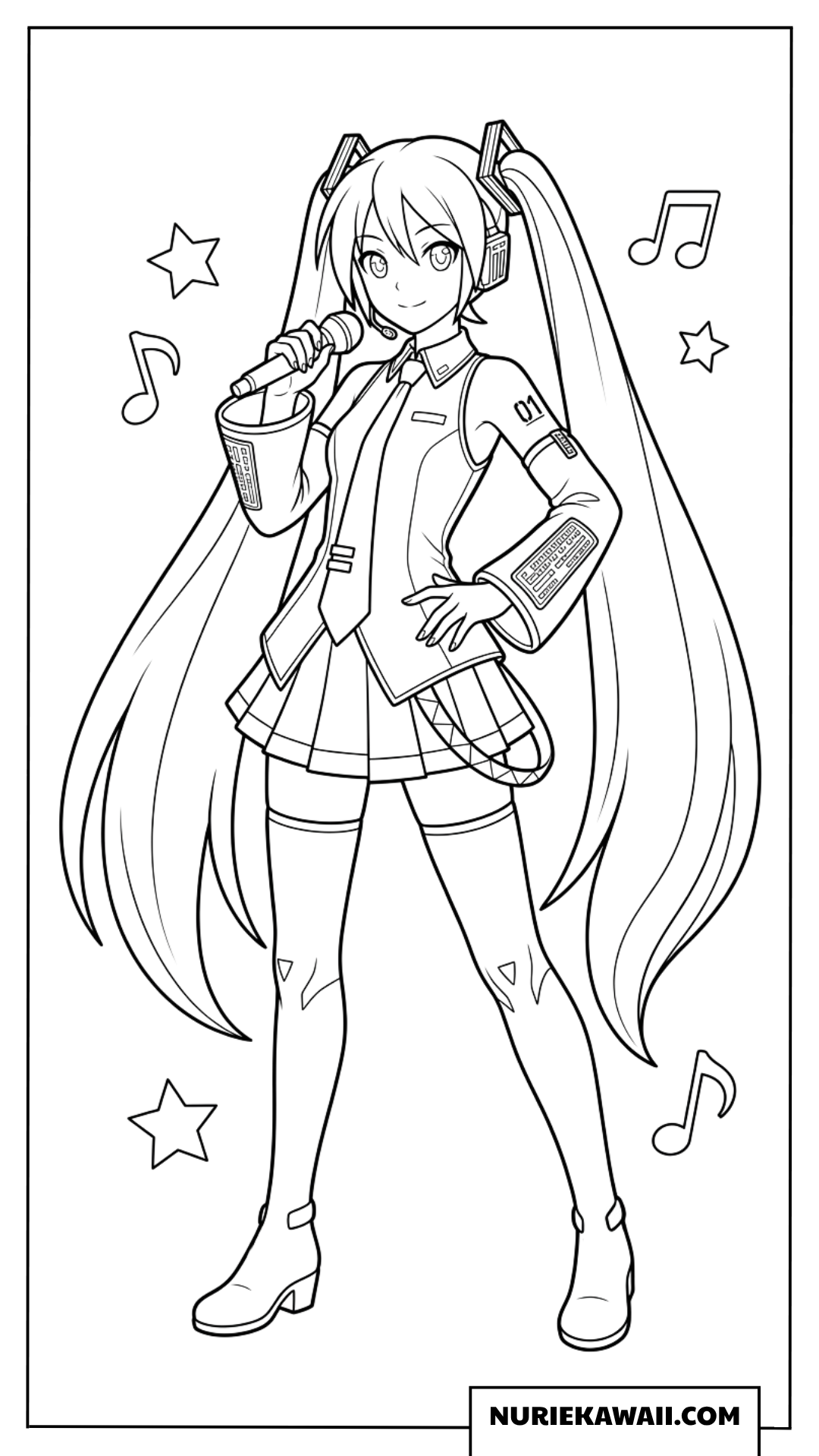 マイクを持つ初音ミクの塗り絵