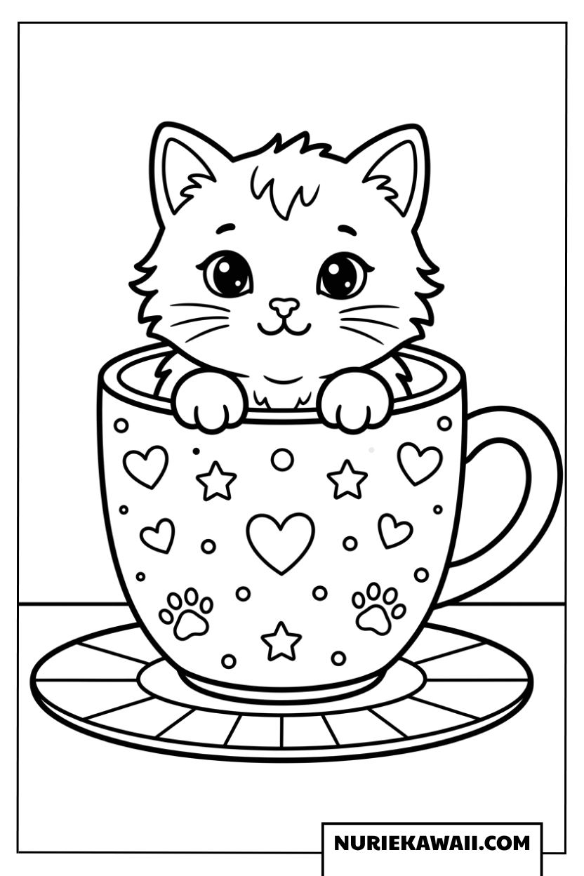 マグカップに入った可愛い子猫の塗り絵