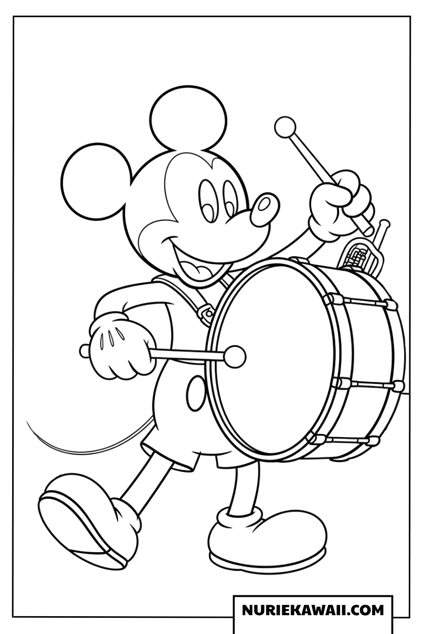 ミッキーマウスのマーチングバンド太鼓塗り絵