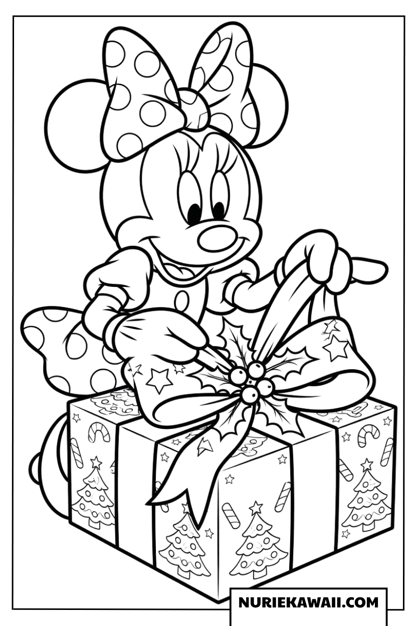 ミニーマウスの大きなクリスマスプレゼント塗り絵