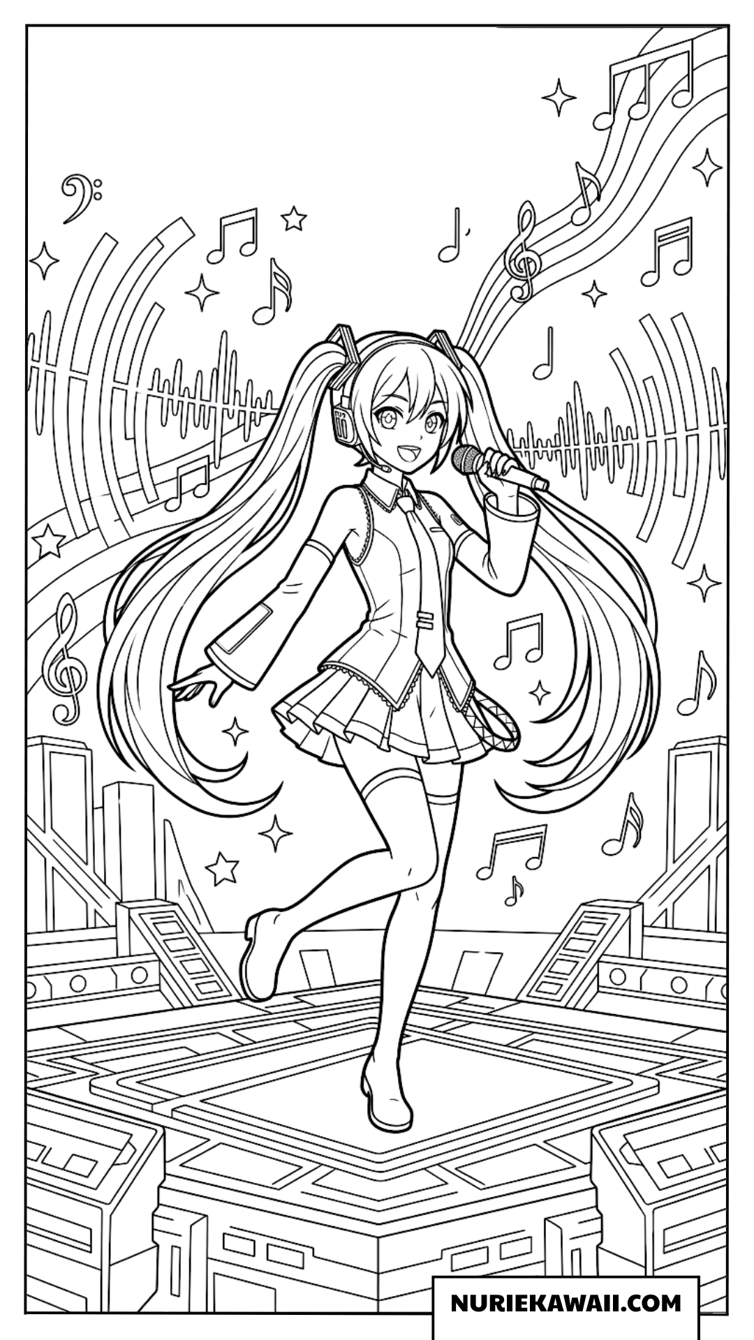 ライブステージで歌う初音ミクの塗り絵