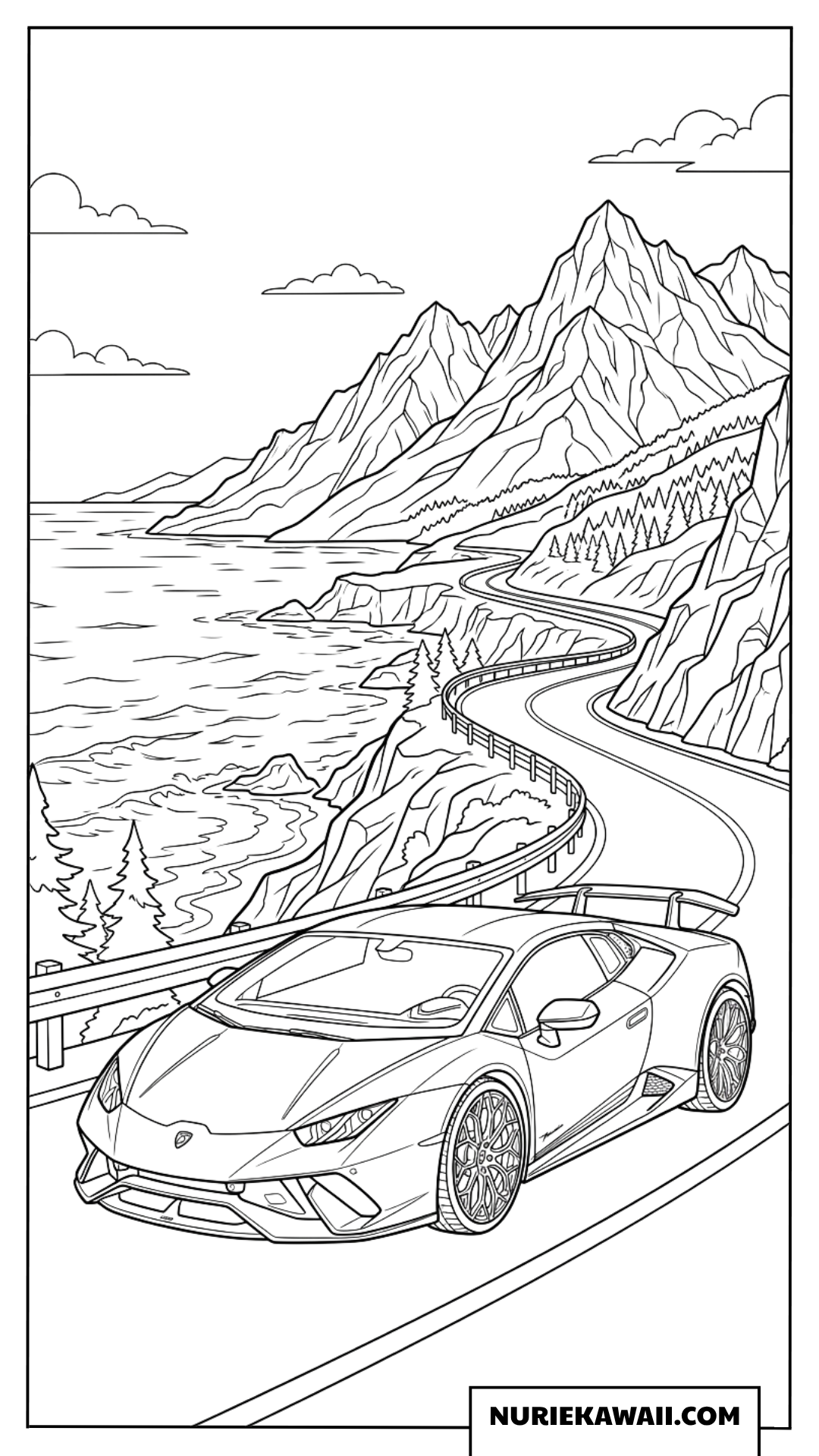 ランボルギーニ ウラカン 海岸沿い ドライブ 塗り絵