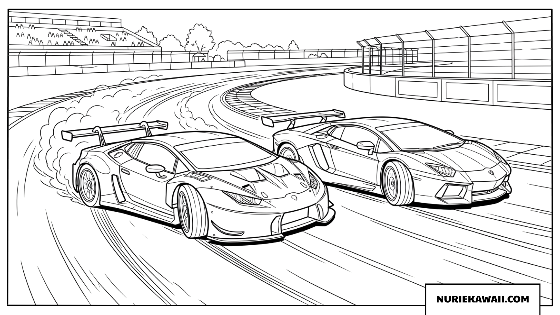 ランボルギーニ サーキットを激走するツインドリフト 塗り絵