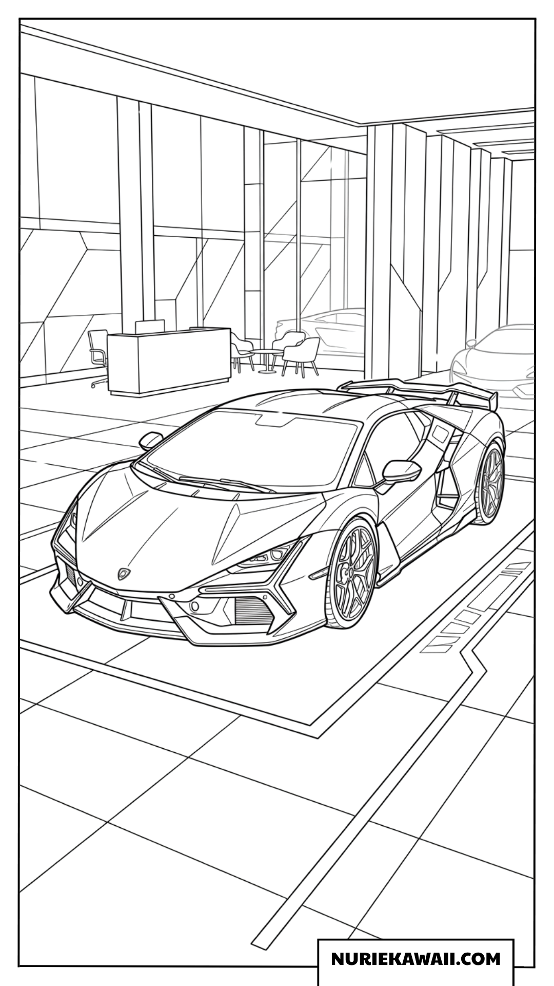 ランボルギーニ レヴエルト 現代的なショールーム 塗り絵