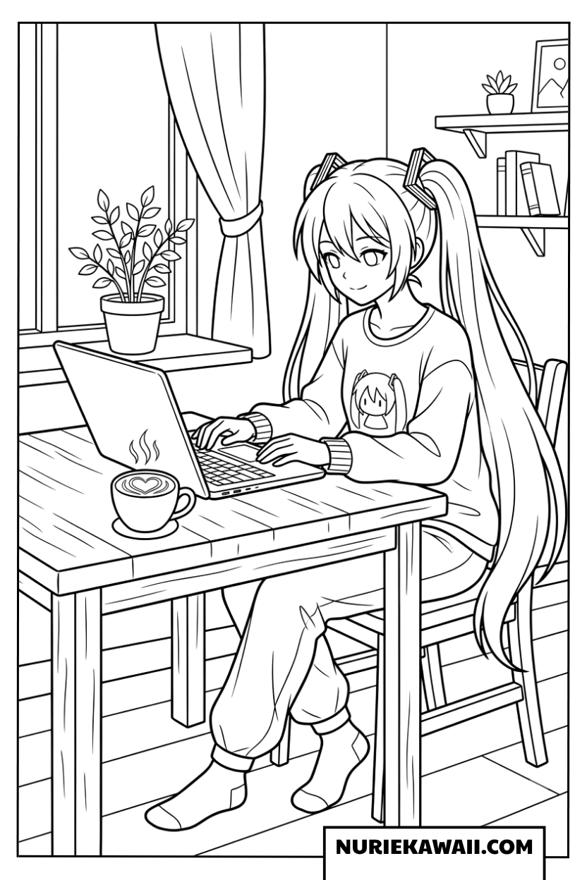 リラックスタイムの初音ミク塗り絵