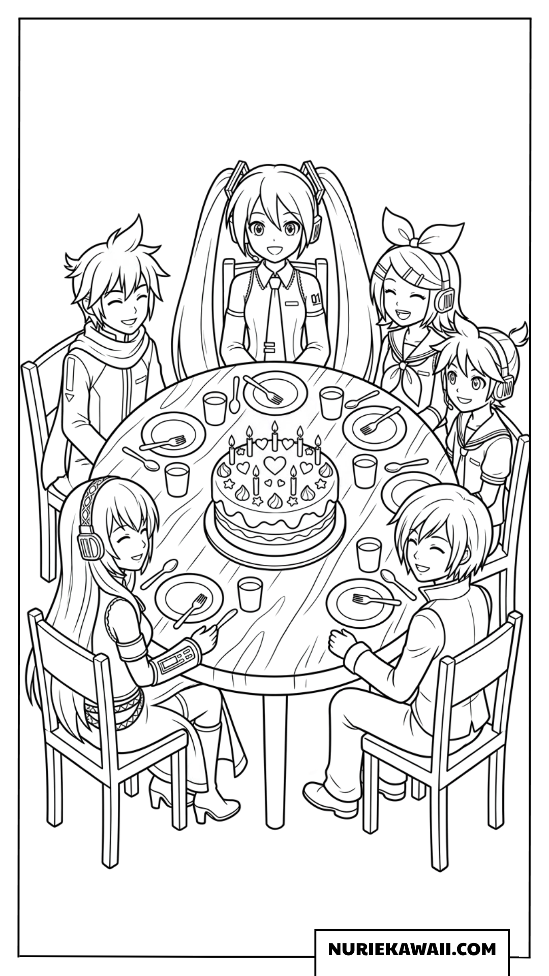 初音ミクと仲間たちのバースデーパーティーの塗り絵