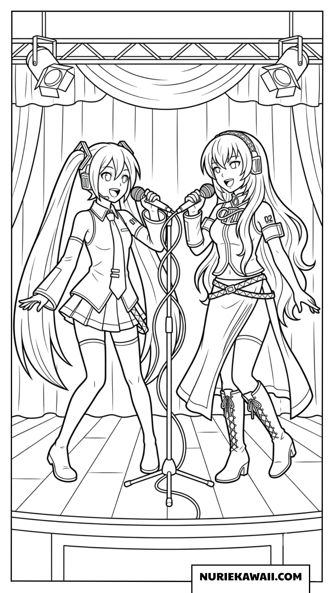 初音ミクと巡音ルカのデュエットライブの塗り絵