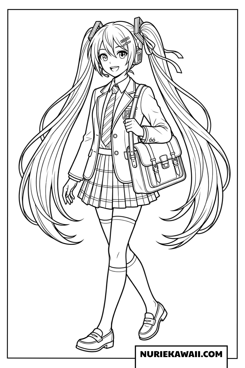制服姿の初音ミクの塗り絵