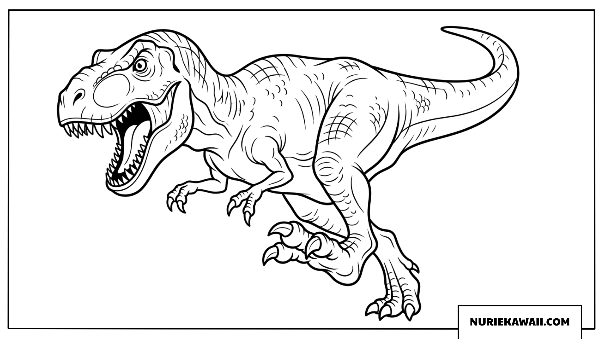 前方に突進するティラノサウルスの狩り 塗り絵
