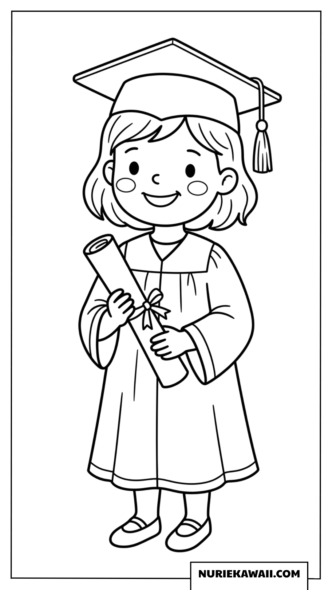 卒業式のガウンを着た女の子の塗り絵