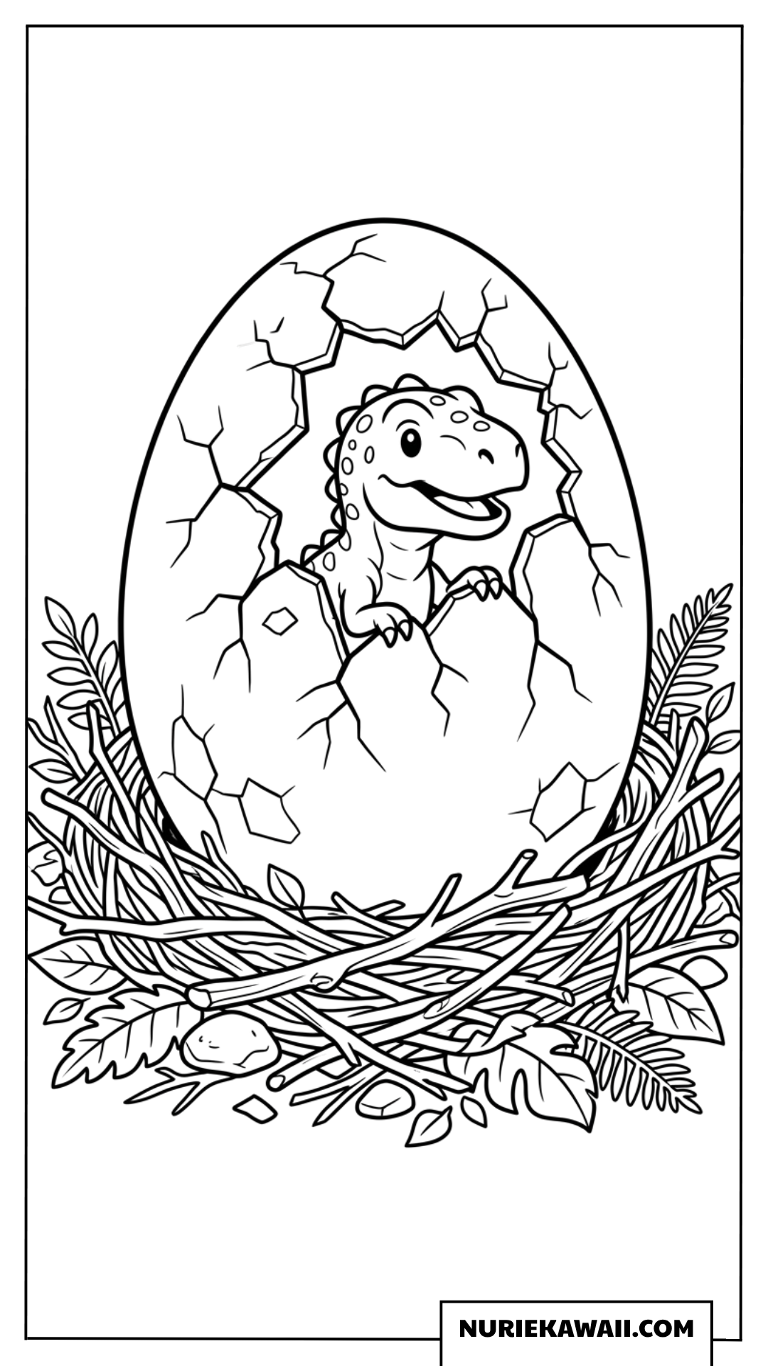 卵から生まれた赤ちゃんティラノサウルス 塗り絵
