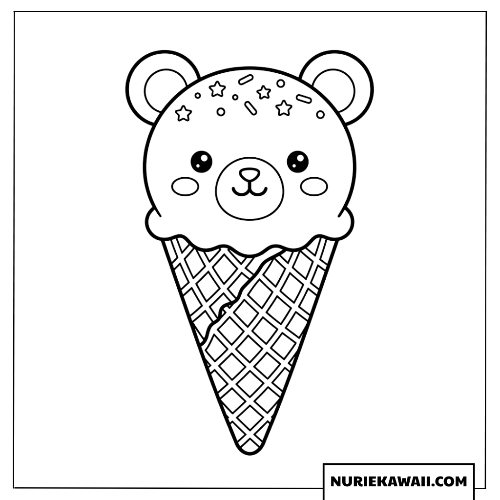 可愛い星のトッピング付きクマさんアイスクリームの塗り絵