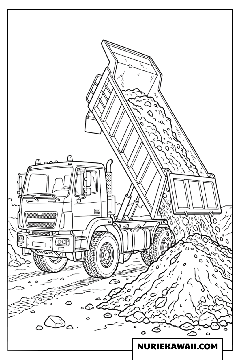 土砂をへりあげるダンプカーの塗り絵