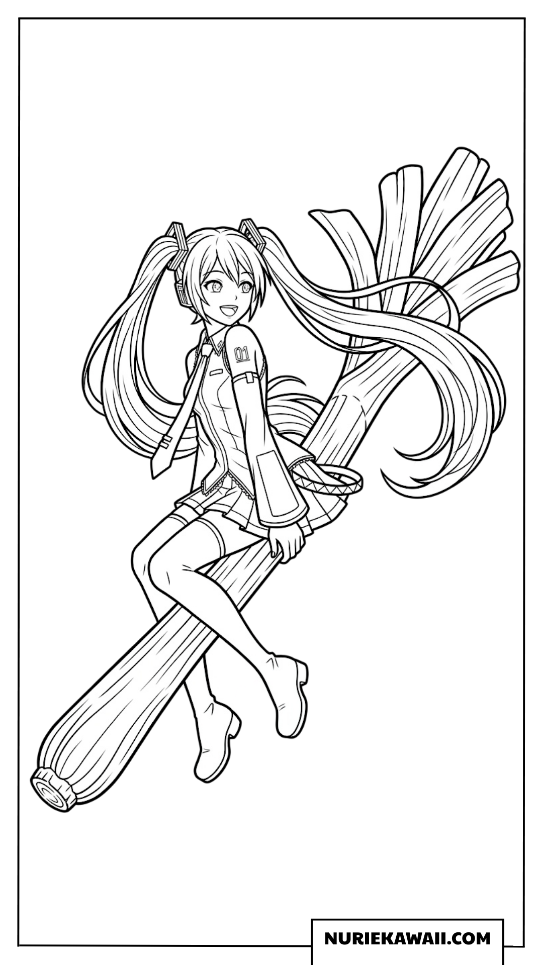 大きなネギに乗る初音ミクの塗り絵
