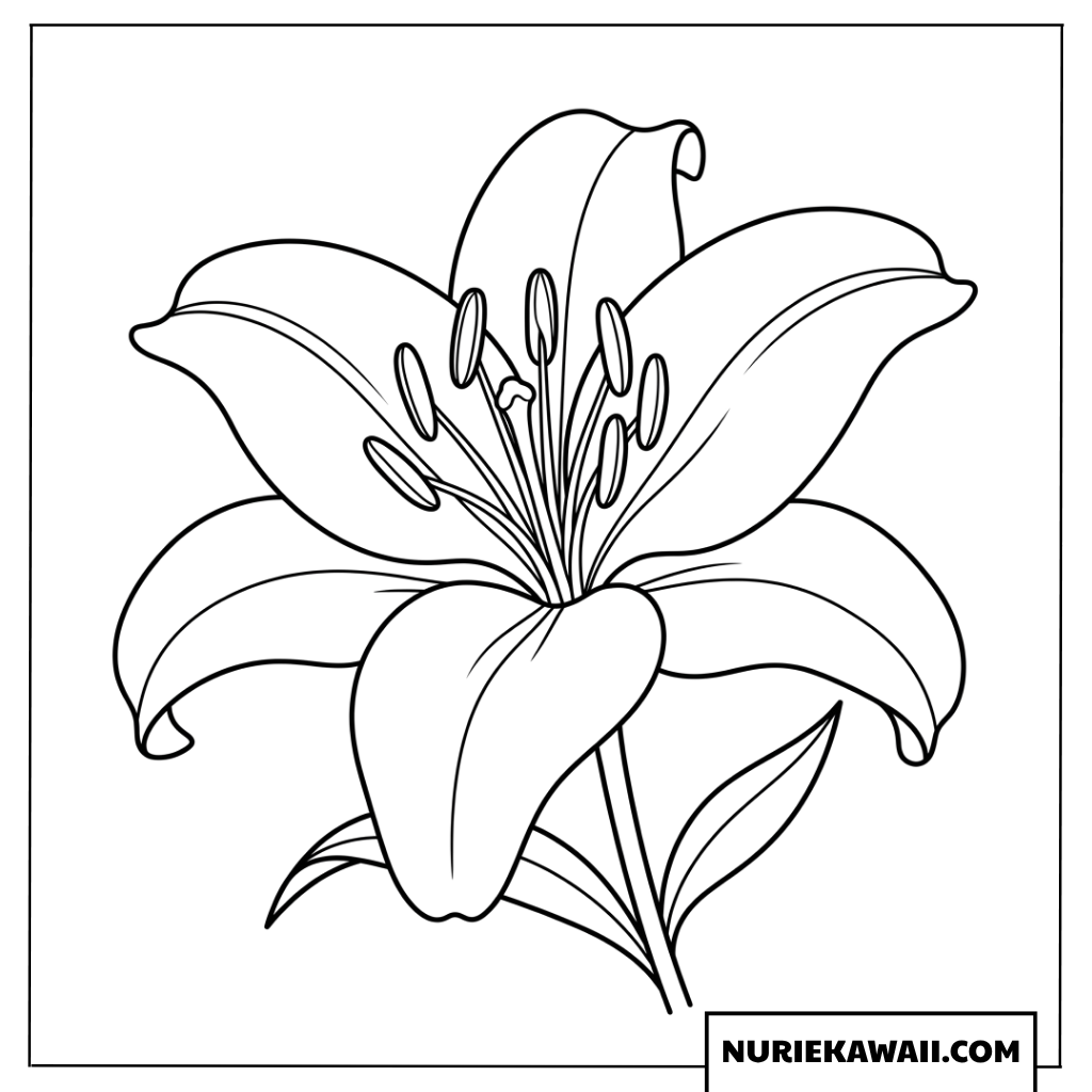 大輪の花を咲かせるユリの美しくシンプルな塗り絵