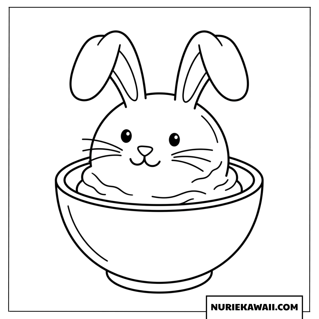 小さな器に入った可愛いウサギさんアイスクリームの塗り絵